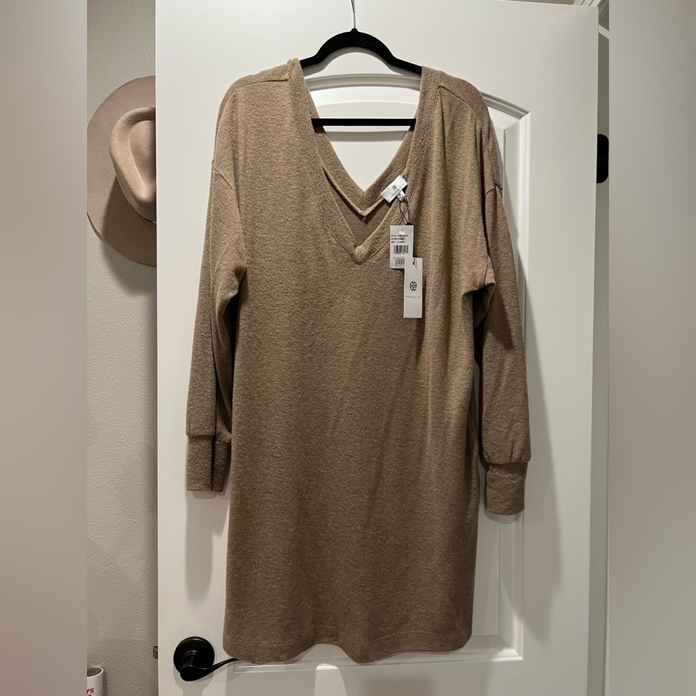 Socialite Double V Long Sleeve Knit Dress